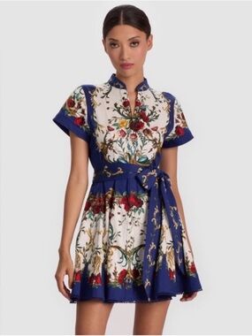 Alice + Olivia Lucy Gilded Rose Tie Waist Mini Dress Sz 12